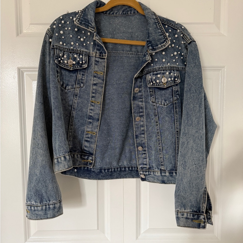 Custom Buffalo Bills Jean Jacket with Pearl Embellishments